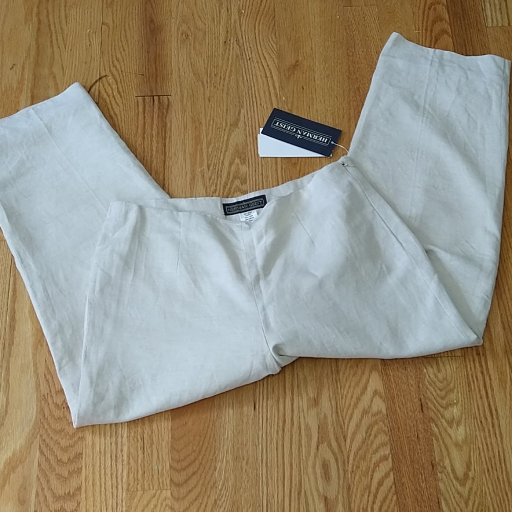 NWT Herman Geist Linen Blend Beige Pants